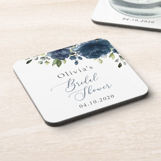Navy Blue Flowers, Greenery, Boho, Vrijgezellenfee Bier Onderzetter (Linkerzijde)