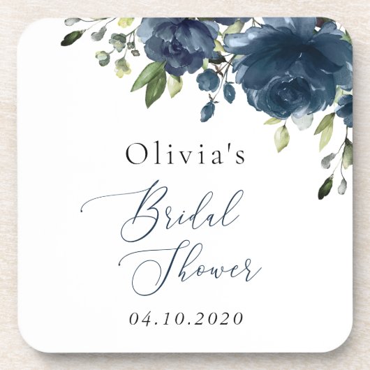 Navy Blue Flowers, Greenery, Boho, Vrijgezellenfee Bier Onderzetter (Voorkant)