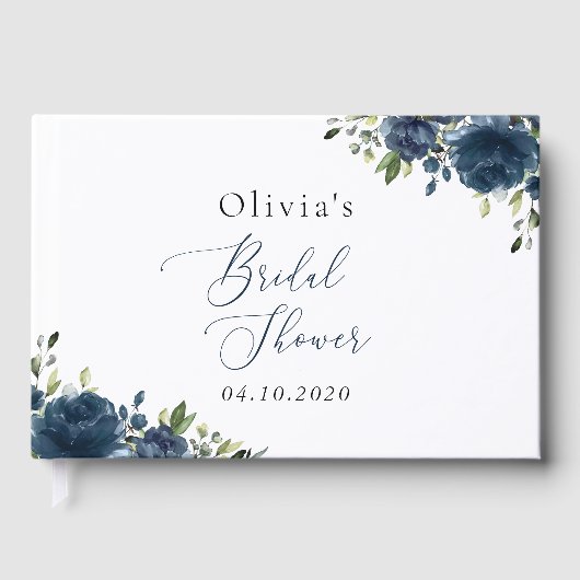 Navy Blue Flowers, Greenery, Boho, Vrijgezellenfee Gastenboek (Voorkant)