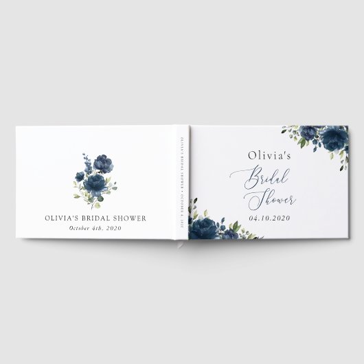 Navy Blue Flowers, Greenery, Boho, Vrijgezellenfee Gastenboek (Volledig)