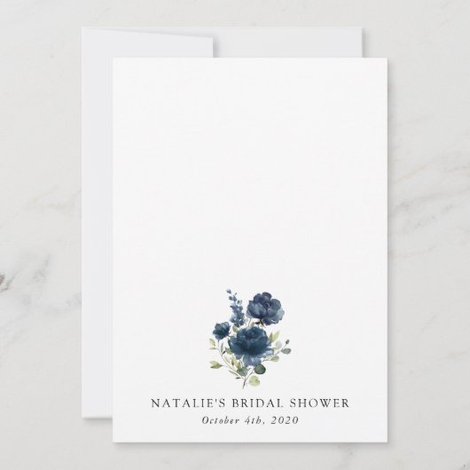 Navy Blue Flowers, Greenery, Boho, Vrijgezellenfee Kaart (Achterkant)