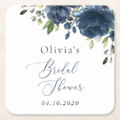 Navy Blue Flowers, Greenery, Boho, Vrijgezellenfee Kartonnen Onderzetters (Voorkant)