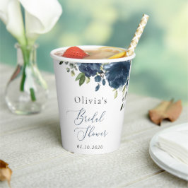 Navy Blue Flowers, Greenery, Boho, Vrijgezellenfee Papieren Bekers