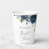 Navy Blue Flowers, Greenery, Boho, Vrijgezellenfee Papieren Bekers (Achterkant)
