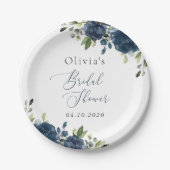 Navy Blue Flowers, Greenery, Boho, Vrijgezellenfee Papieren Bordje (Voorkant)