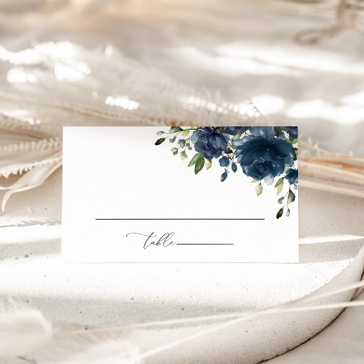 Navy Blue Flowers, Greenery, Boho, Vrijgezellenfee Plaatskaartje