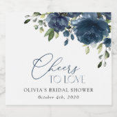 Navy Blue Flowers, Greenery, Boho, Vrijgezellenfee Sparkling Wijnetiket (Enkel label)