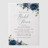 Navy Blue Flowers, Greenery, Boho, Vrijgezellenfee Vellum Uitnodigingen (Voorkant)