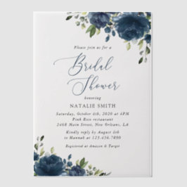 Navy Blue Flowers, Greenery, Boho, Vrijgezellenfee Vellum Uitnodigingen
