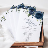 Navy Blue Flowers, Greenery, Boho, Wedding Program
