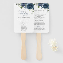 Navy Blue Flowers, Greenery, Boho, Wedding Program Handwaaier