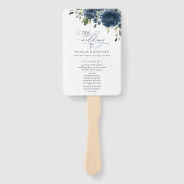 Navy Blue Flowers, Greenery, Boho, Wedding Program Handwaaier (Voorkant)