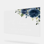 Navy Blue Flowers, Greenery, Boho, Wedding Welcome Acryl Bord (Hoek)