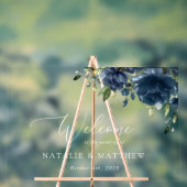 Navy Blue Flowers, Greenery, Boho, Wedding Welcome Acryl Bord (Neutraal)