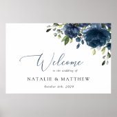 Navy Blue Flowers, Greenery, Boho, Wedding Welcome Poster (Voorkant)
