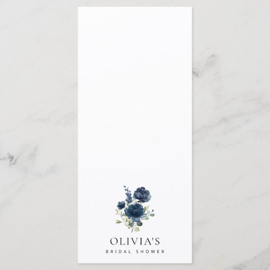 Navy Blue Flowers, Greenery, Bridal Shower Menu (Achterkant)