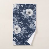 navy blue flowers modern decorative bathroom  bad handdoek (Handdoek)