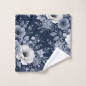 navy blue flowers modern decorative bathroom  bad handdoek (Wasdoekje)