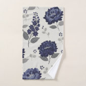 navy blue flowers modern decorative bathroom  bad handdoek (Handdoek)