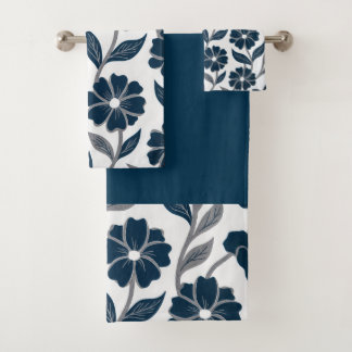 navy blue flowers modern decorative bathroom  bad handdoek