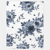 Navy Blue Flowers op White Fleece Deken (Voorkant)
