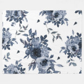 Navy Blue Flowers op White Fleece Deken (Voorkant (Horizontaal))