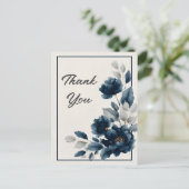 Navy Blue Flowers & Outline Dank u kaart (Staand voorkant)