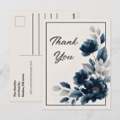 Navy Blue Flowers & Outline Dank u kaart (Voorkant / Achterkant)