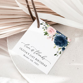 Navy Blue Flowers, Pink Flowers, Boho, Birthday Bedankjes Labels