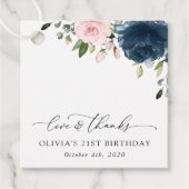 Navy Blue Flowers, Pink Flowers, Boho, Birthday Bedankjes Labels (Voorkant)
