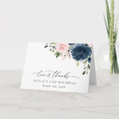 Navy Blue Flowers, Pink Flowers, Boho, Birthday Bedankkaart (Voorkant)