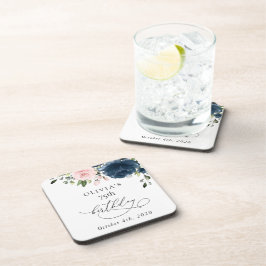 Navy Blue Flowers, Pink Flowers, Boho, Birthday Bier Onderzetter