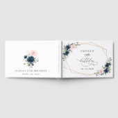 Navy Blue Flowers, Pink Flowers, Boho, Birthday Gastenboek (Volledig)