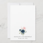Navy Blue Flowers, Pink Flowers, Boho, Birthday Kaart (Achterkant)