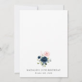 Navy Blue Flowers, Pink Flowers, Boho, Birthday Kaart (Achterkant)