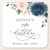 Navy Blue Flowers, Pink Flowers, Boho, Birthday Kartonnen Onderzetters (Voorkant)