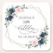 Navy Blue Flowers, Pink Flowers, Boho, Birthday Kartonnen Onderzetters (Voorkant)