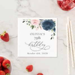 Navy Blue Flowers, Pink Flowers, Boho, Birthday Servet