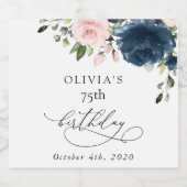 Navy Blue Flowers, Pink Flowers, Boho, Birthday Sparkling Wijnetiket (Enkel label)