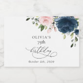 Navy Blue Flowers, Pink Flowers, Boho, Birthday Sparkling Wijnetiket (Enkel label)