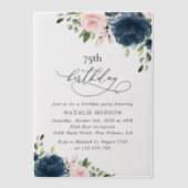 Navy Blue Flowers, Pink Flowers, Boho, Birthday Vellum Uitnodigingen (Voorkant)