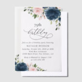 Navy Blue Flowers, Pink Flowers, Boho, Birthday Vellum Uitnodigingen (Offset)