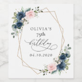 Navy Blue Flowers, Pink Flowers, Boho, Birthday Wijn Etiket (Enkel label)