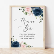 Navy Blue Flowers, Pink Flowers, Boho, Mimosa Bar