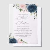 Navy Blue Flowers, Pink Flowers, Boho, Sweet 16 Vellum Uitnodigingen (Offset)