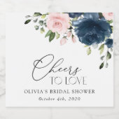 Navy Blue Flowers, Pink Flowers, Bridal Shower Sparkling Wijnetiket (Enkel label)