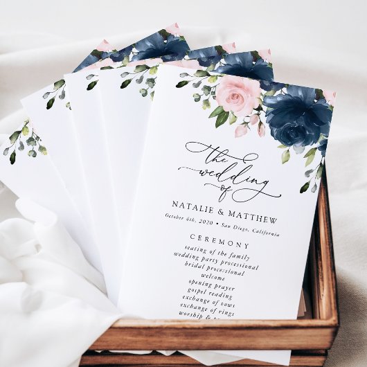 Navy Blue Flowers, Pink Flowers, Weddenprogramma
