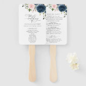 Navy Blue Flowers, Pink Flowers, Weddenprogramma Handwaaier (Voorkant en achterkant)