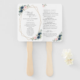Navy Blue Flowers, Pink Flowers, Weddenprogramma Handwaaier