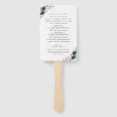 Navy Blue Flowers, Pink Flowers, Weddenprogramma Handwaaier (Achterkant)